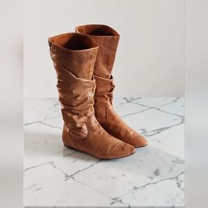 Women Vintage Leather Tan Tall Slouch Boots By Steve Madden Size 8